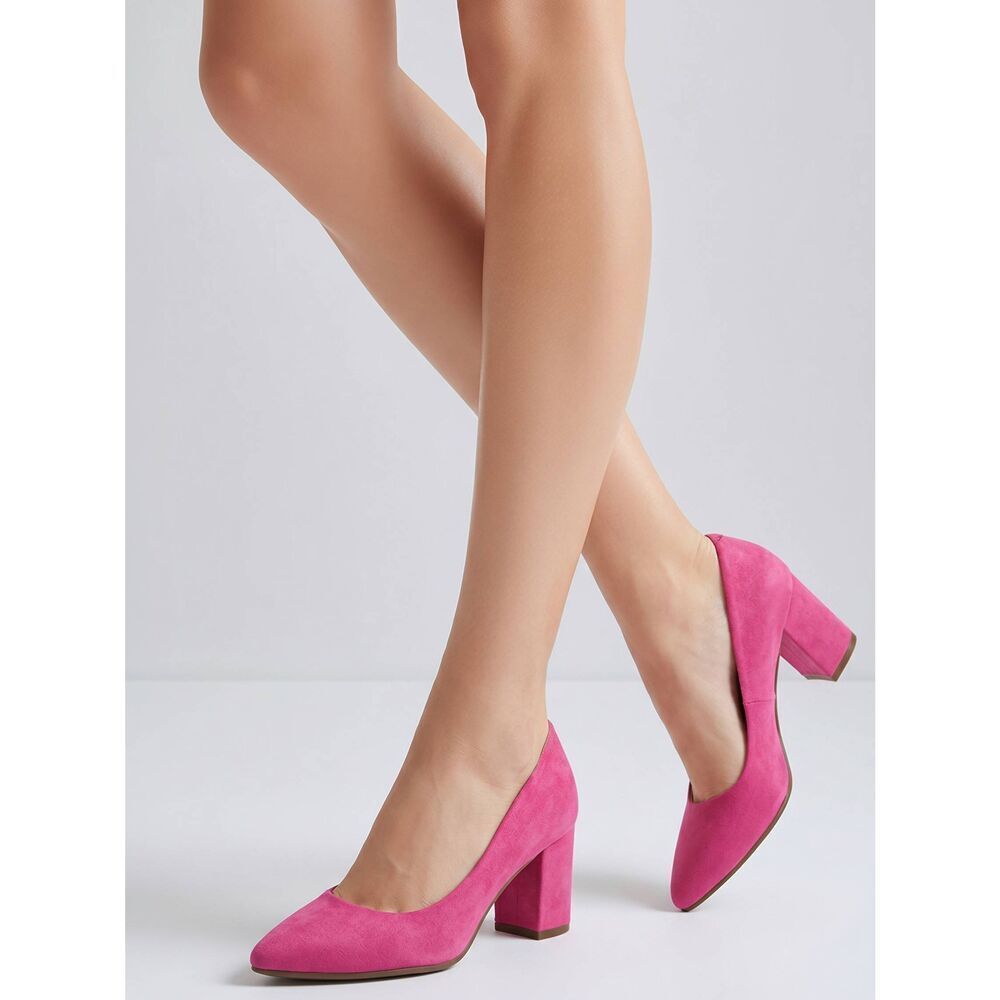 ☔️🩵NIB Pink Suede Closed Toe Chunky Block Heel Shoes Size 8